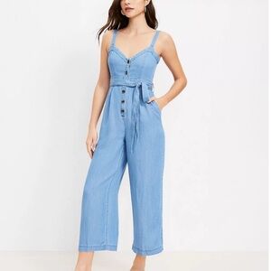 LOFT Denim Blue Button-Front Jumpsuit